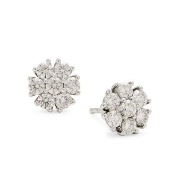 14K White Gold & 1.00 TCW Diamond Flower Stud Earrings
